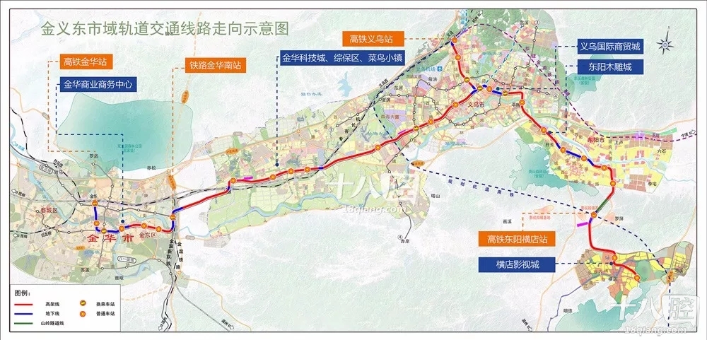 (金义东市域轨道交通线路走向图来源于金华市轨道交通投资有限公司)