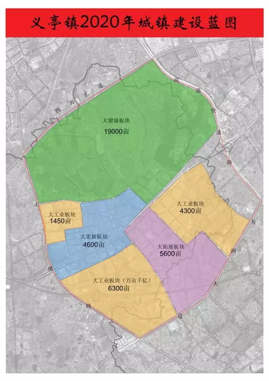 五洲大道,上佛路的圈层内为城镇建设规划范围,将全镇分为以森山小镇