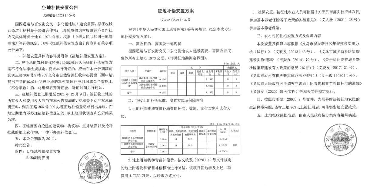 补偿款超5000万！义乌又一批征地补偿安置公告、征地补偿安置方案来了